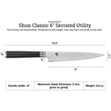 Shun Classic Serrated Utility Knife 6" DM0722 Brand NEW in Box Auth Dealer