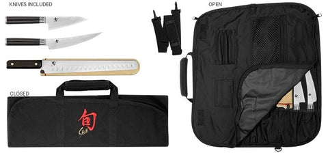 Shun Classic 4.5" Honesuki 6" Boning/Fillet 12" Brisket Knife & Roll BBQ Set