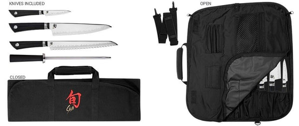 Shun Sora 8" Chef's 3.5" Paring 9" Bread Knife & Roll 5 PC Student Set VBS0499