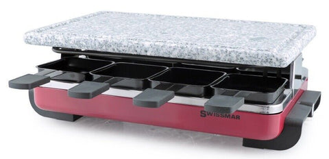 Swissmar 8 Person Classic Raclette Party Grill w/ Granite Stone Grill Top Red