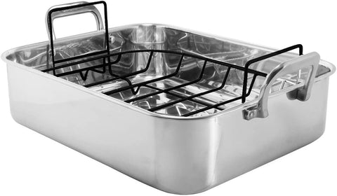 Chantal Large Stainless Steel Roaster w Nonstick Rack 15.5”x12.25”x4” SL60-38RKC