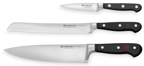 Wusthof Classic 3 1/2" Paring 8" Bread & 8" Chef's 3 Piece Starter Knife Set