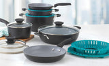 Bialetti SmartFit Nesting Cookware 10 Piece Set Aluminum Nonstick Gray Teal