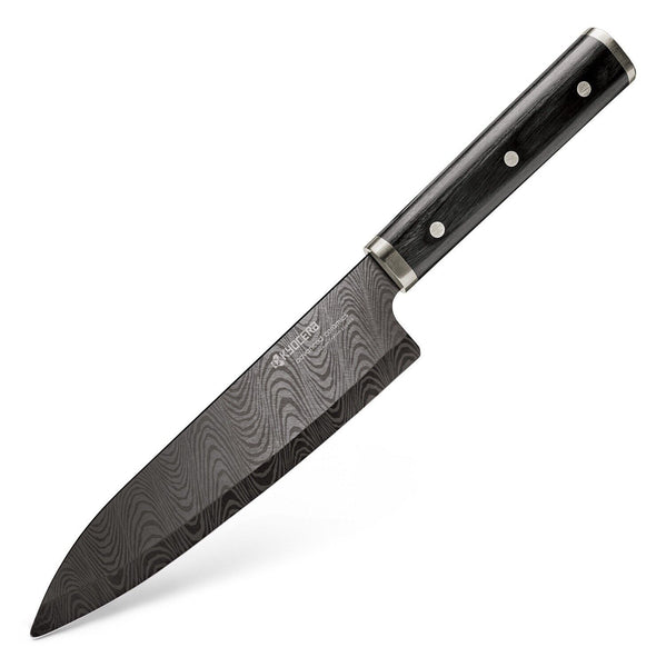 Kyocera Premier Elite 7" Ceramic Chef's Knife Etched HIP Blade with Wood Handle