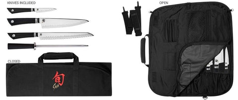 Shun Sora 8" Chef's 3.5" Paring 9" Bread Knife & Roll 5 PC Student Set VBS0499