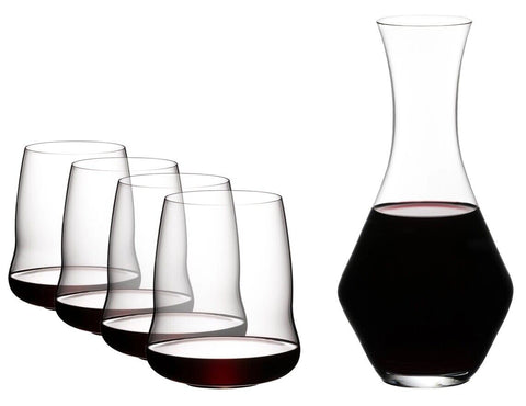 Riedel SL Stemless Wings 4 Piece Red Wine Glass Set with 1 Decanter 5789/30