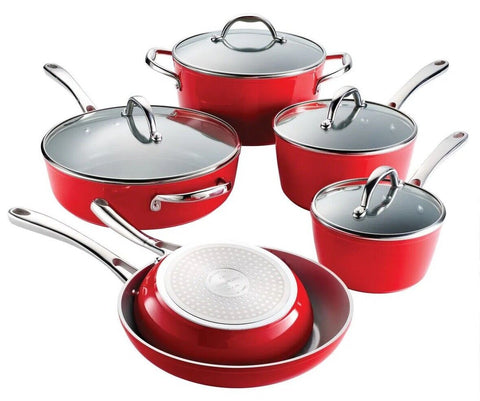 Tramontina Gourmet 10 Piece Cold-Forged Induction Ceramic Cookware Set Red