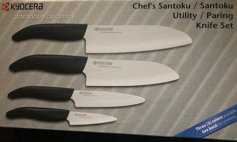Kyocera Advance Ceramics Chef’s Santoku Utility Paring 4 PC Knife Set White/BLK